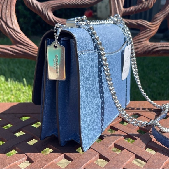 NWT COACH Klare Blue/Silver Leather Chain Strap Crossbody Shoulder Bag. - Picture 14 of 15
